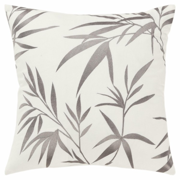 EMBROIDERED GREY LEAF CUSHION
