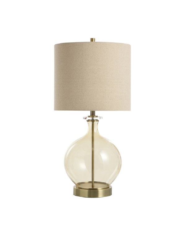 GLASS TABLE LAMP W/NATURAL SHADE