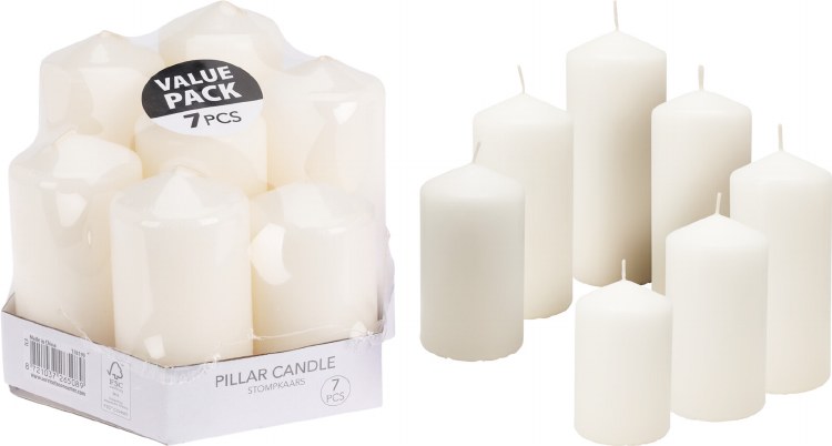 WHITE PILLAR CANDLE-SET OF 7