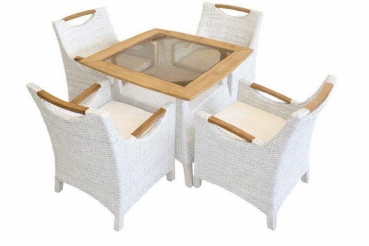 OUTDOOR TABLE & 4 CHAIRS W.TEAK-WHITE