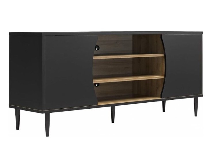 TV STAND 2DR 3SHLF BLK/NAT