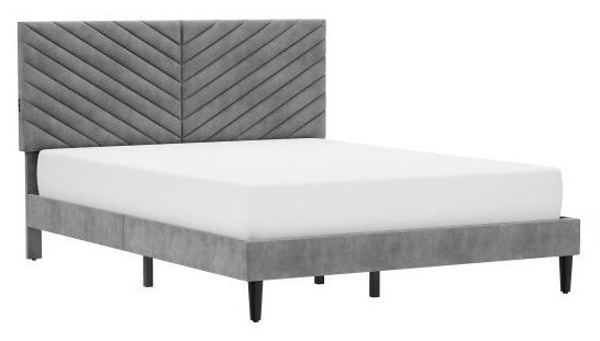 TUFTED GREY VELVET  BED-KING