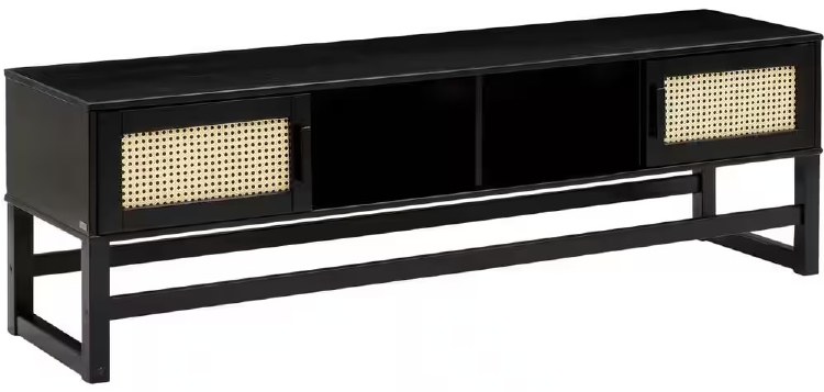 BLACK T.V. STAND W/RATTAN