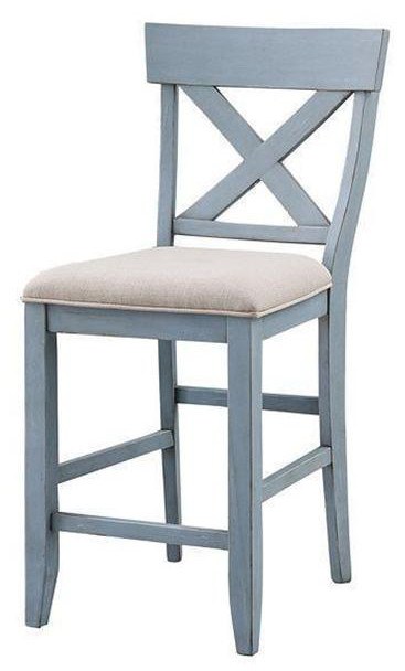 BLUE COUNTER STOOL W/IVORY SEAT