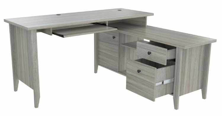 SMOKED OAK L-SHAPED COMPUTER DESK
