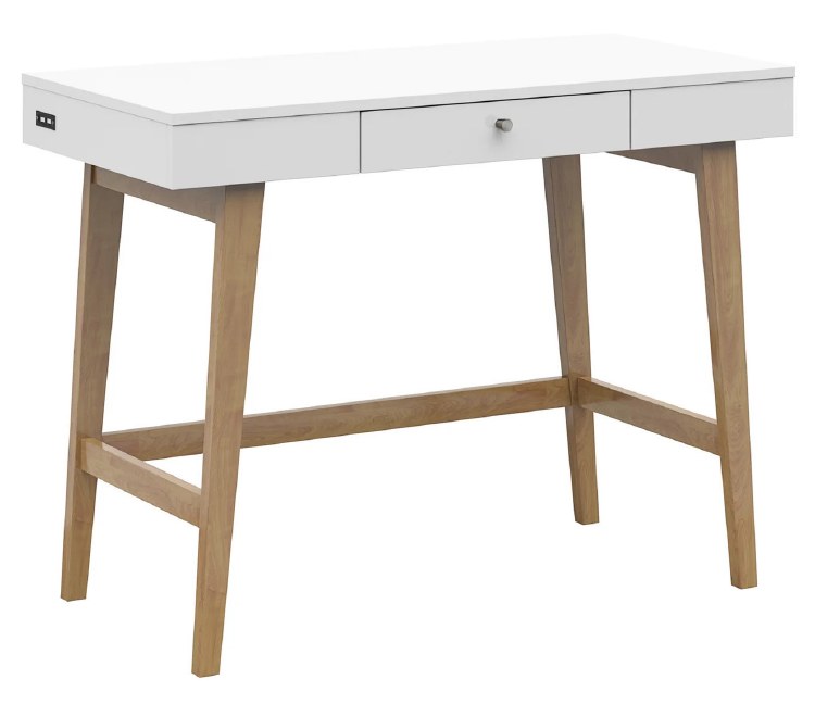 WHITE DESK 1 DRAWER W/NATURAL LEGS