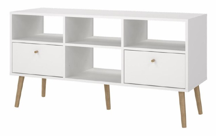 WHITE TV STAND 2 DRAWERS 4 SHELVES