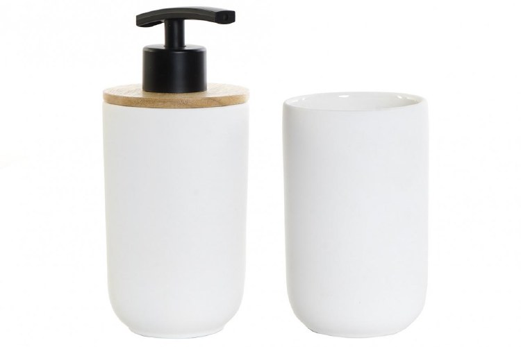 STONEWARE  & WHITE BAMBOO SOAP PUMP
