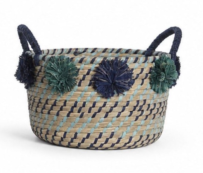 POMPOM SEAGRASS BASKET-LG