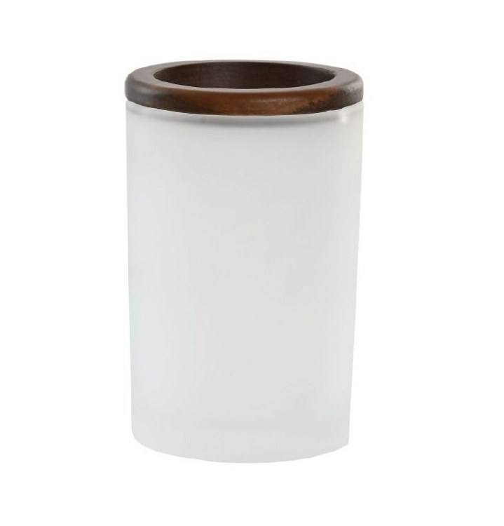 WHITE MATTE GLASS & ACACIA TUMBLER