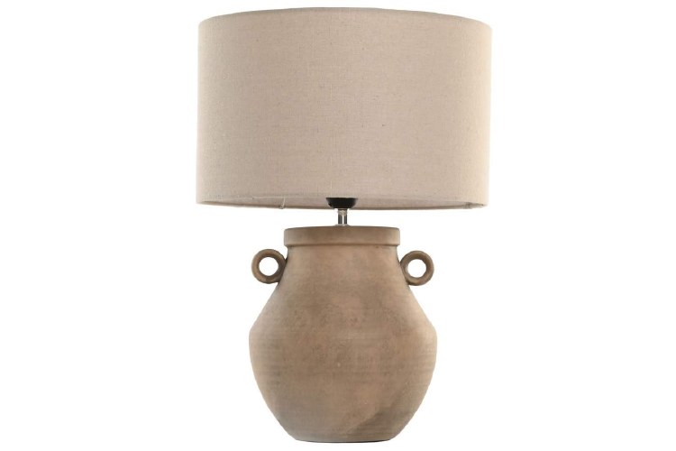 NATURAL STONEWARE TABLE LAMP W/ LINEN SHADE