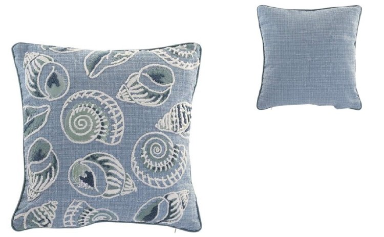EMBROIDERED SHELL CUSHION-BLUE