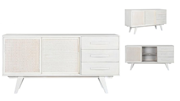 MANGO WOOD & RATTAN WHITE BUFFET TABLE