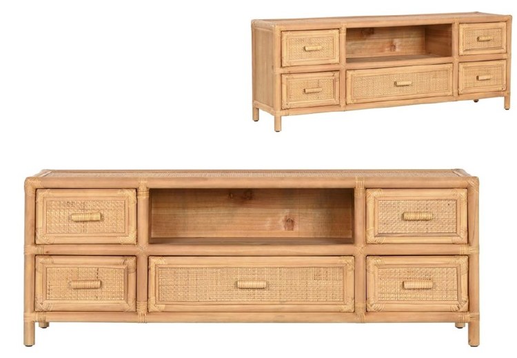 SPRUCE & RATTAN T.V. UNIT W/DRAWERS