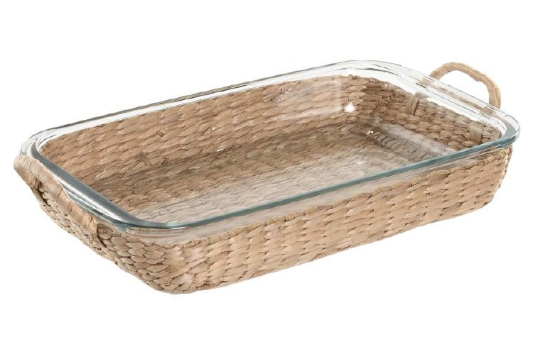 GLASS DISH W/NATURAL FIBER BASKET-LARGE