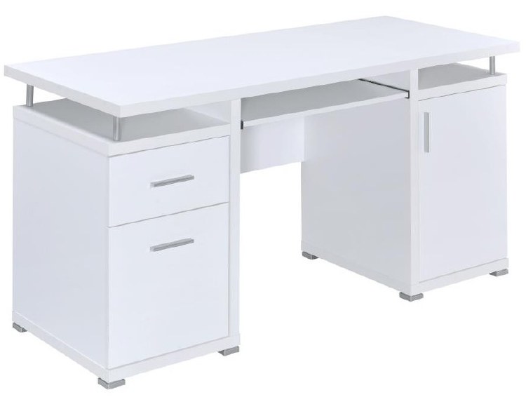 WHITE 2-DRAWER 1DOOR COMPUTER DESK