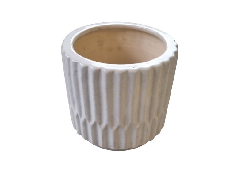 WHITE RIBBED GLAZED PLANTER-MEDIUM