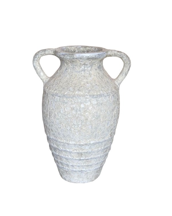 WHITE GLAZED VASE W/HANDLES