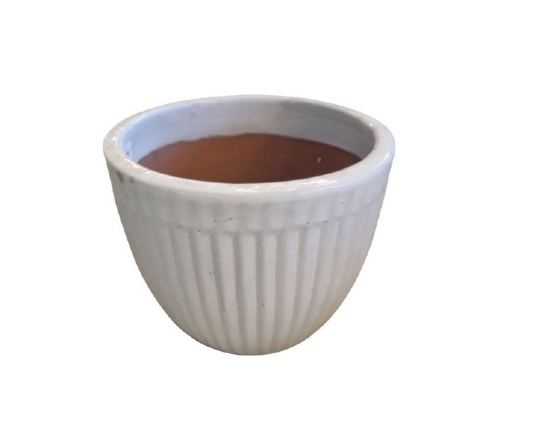 WHITE GLAZED PLANTER-MEDIUM