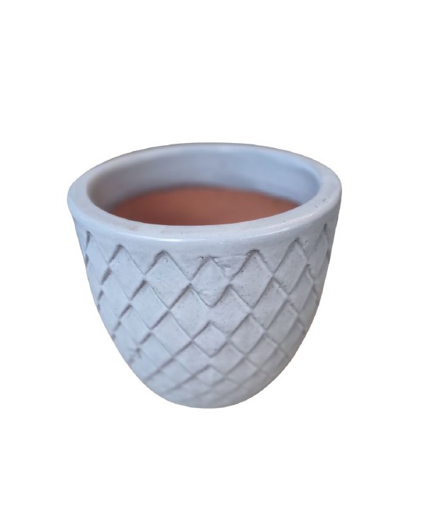WHITE GLAZED DIAMOND PLANTER-MEDIUM