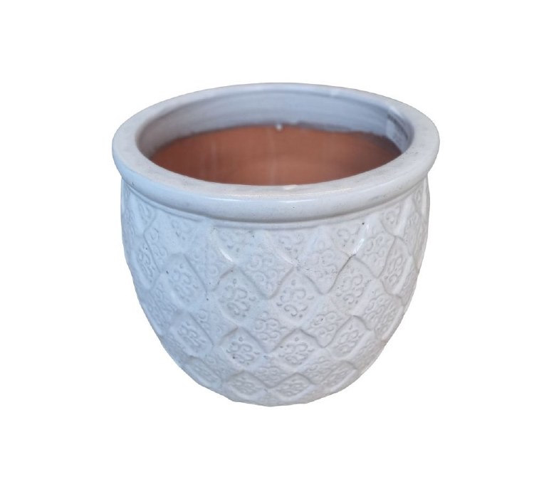 LIGHT GREY GLAZED PLANTER -MEDIUM