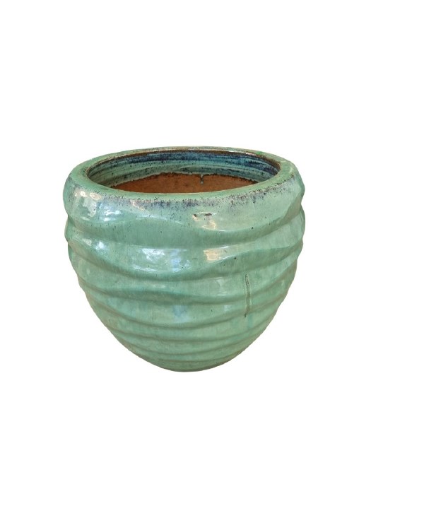 GREEN GLAZED PLANTER W/LINES-SMALL