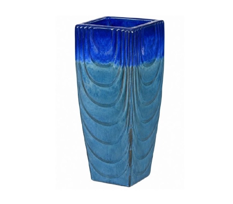 BLUE TALL GLAZED PLANTER-MEDIUM