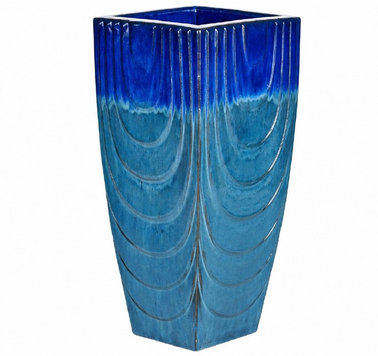 BLUE TALL GLAZED PLANTER-LARGE