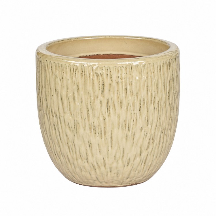 CREAM LINES GLAZED PLANTER -SMALL