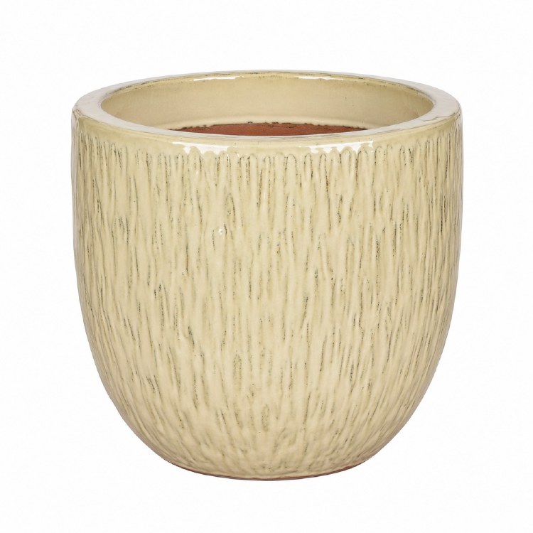 CREAM LINES GLAZED PLANTER-MEDIUM
