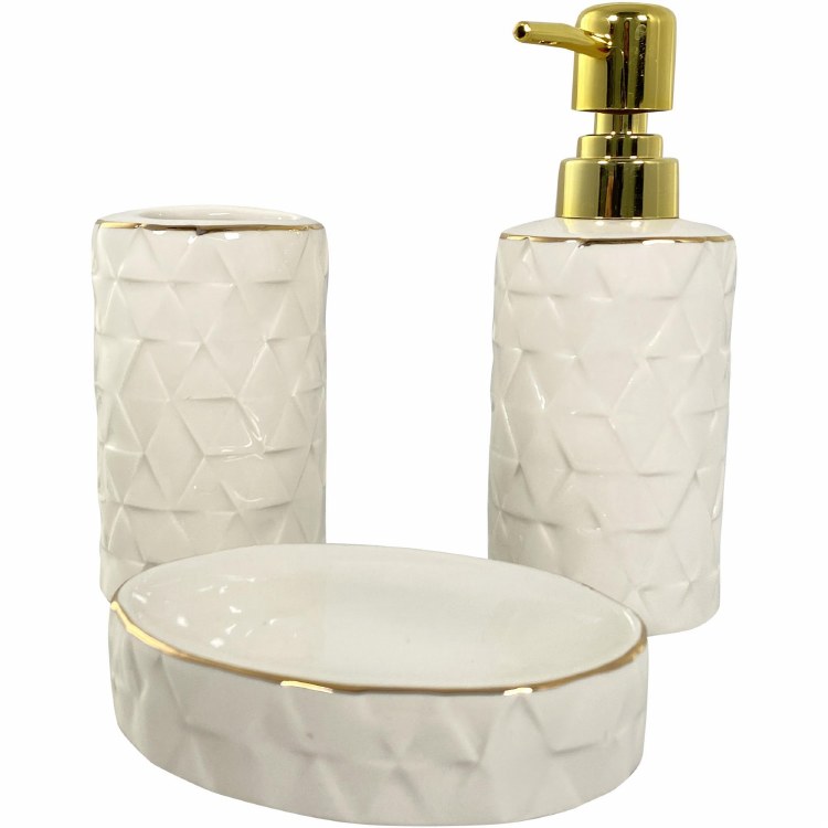 WHITE & GOLD BATH SET- 3 PIECE