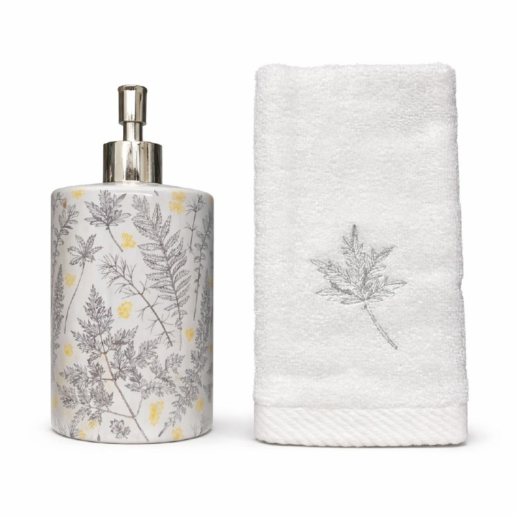 YELLOW& GREY BATH SET PUMP & TOWEL