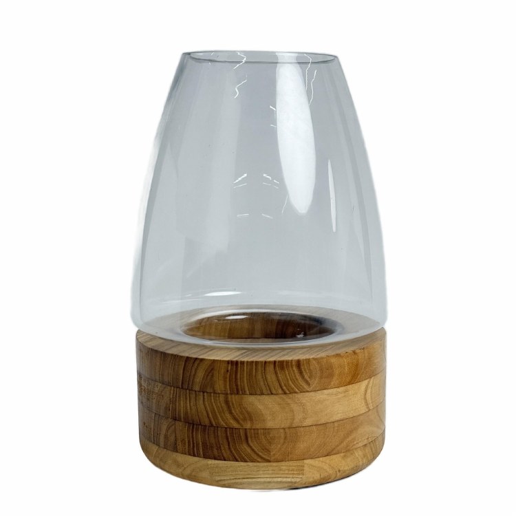 GLASS & WOOD VASE-LARGE