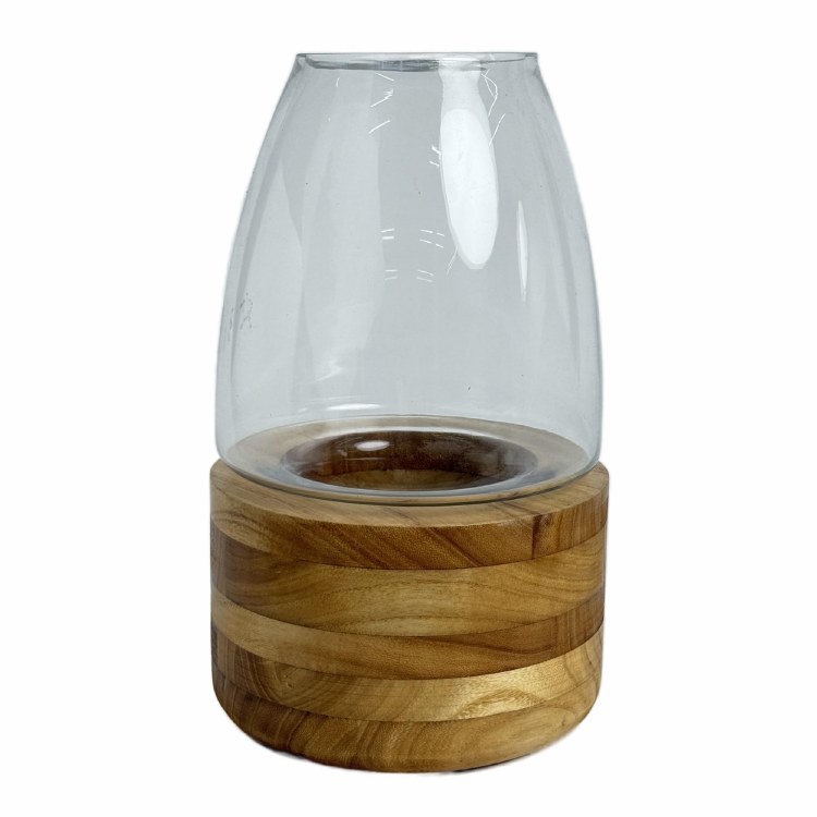 GLASS & WOOD VASE-SMALL