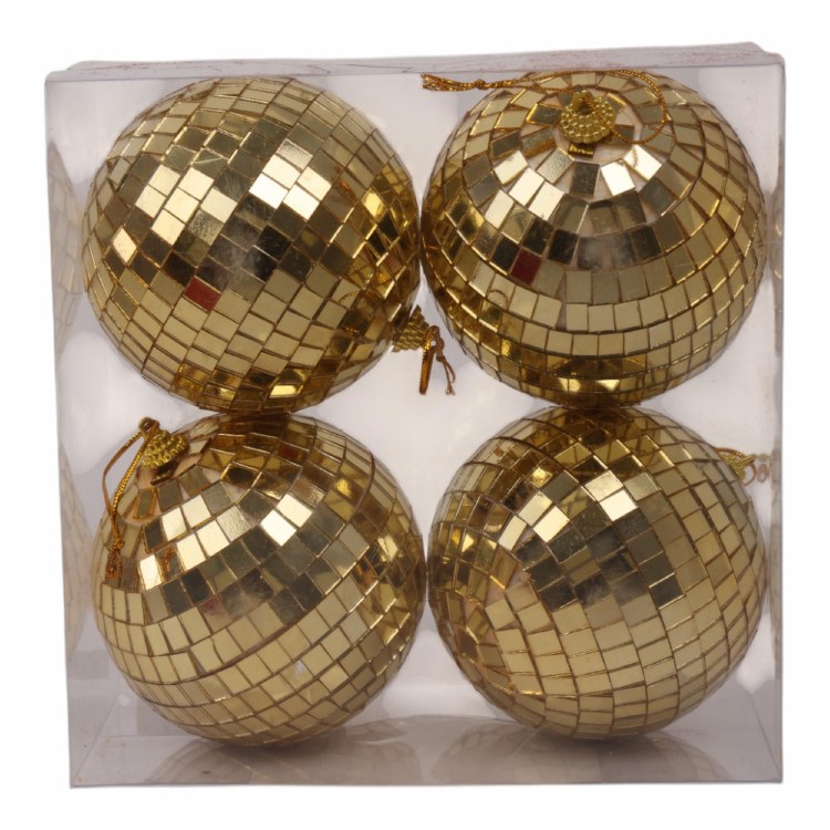 SHINY GOLD BALL ORNAMET- SET 0F 4