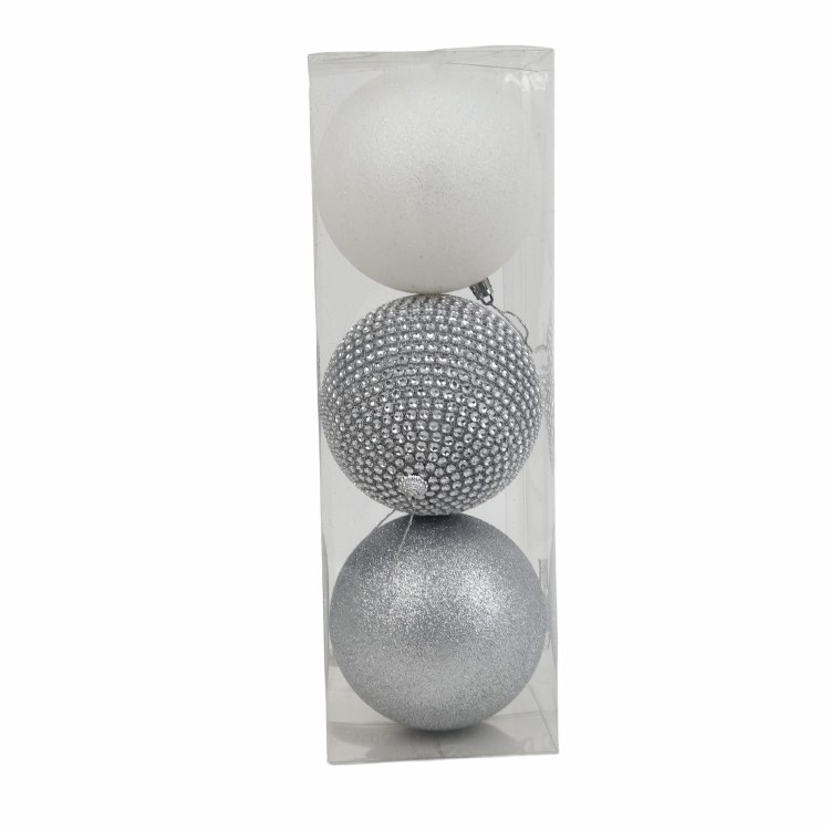 WHITE & SILVER BALL ORNAMENT-SET OF 3