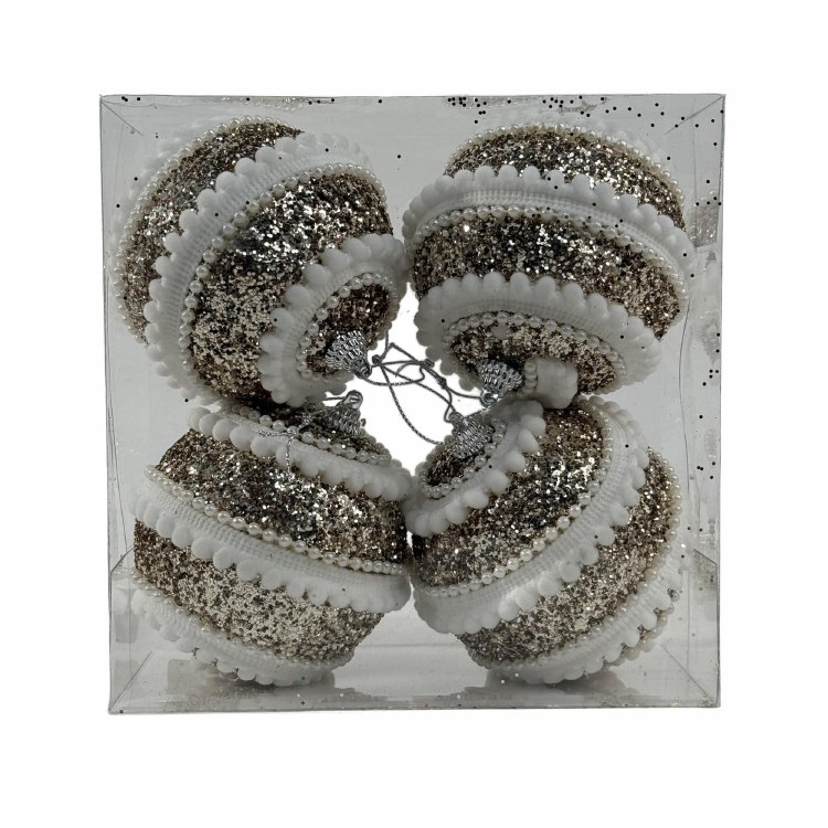 STRIPE CHAMPAGNE BALL ORNAMENT-SET OF 4