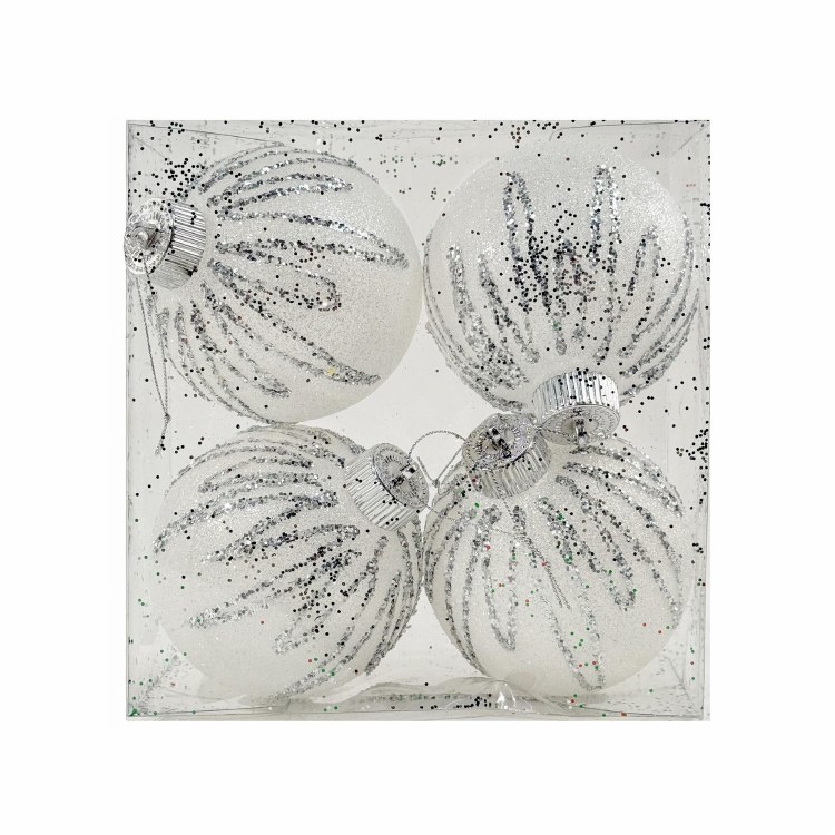 SILVER & WHITE BALL ORNAMENT-SET OF 4