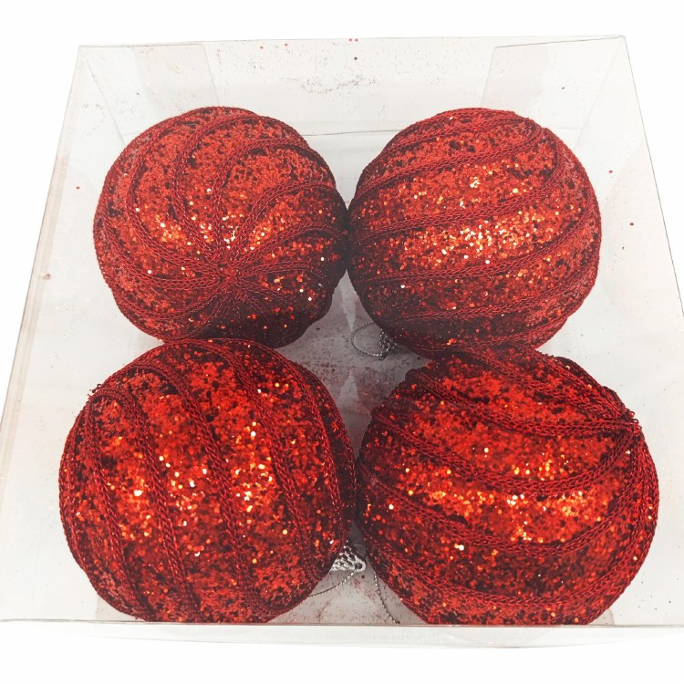 RED BALL ORNAMENT-SET OF 4