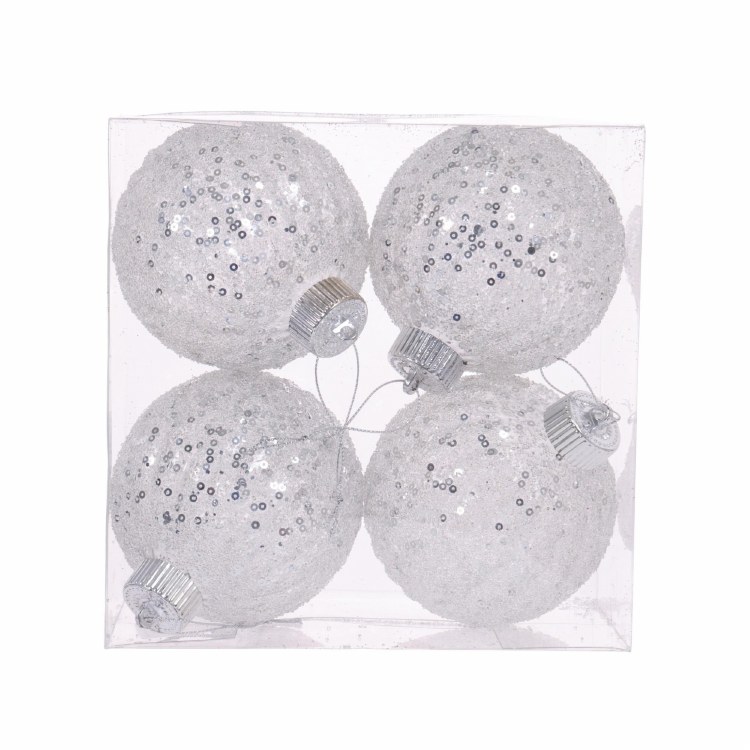 SILVER & WHITE BALL ORNAMENT-SET OF 4