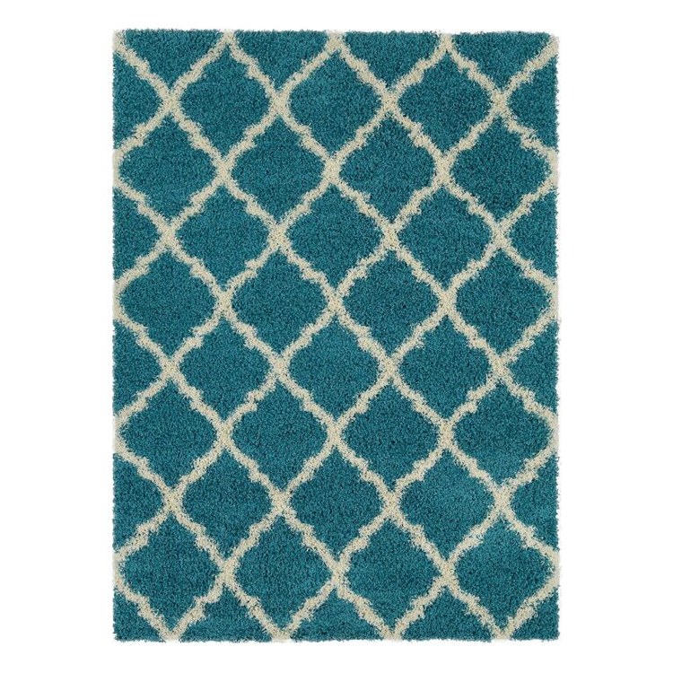 SHAGGY TURQUOISE TRELLIS AREA RUG-6FT X 9FT