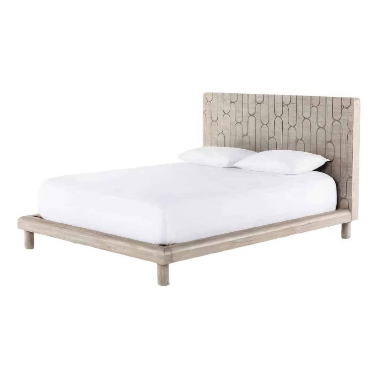 MAHOGANY BED KING -WHITE WASHED