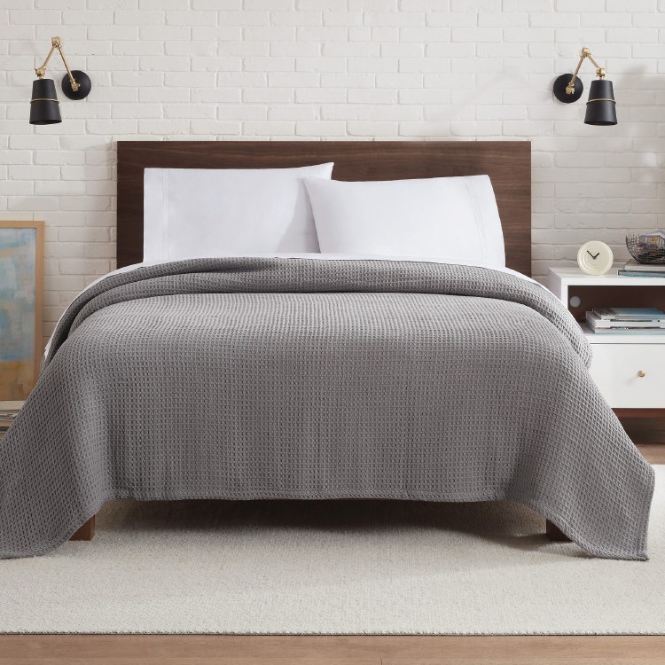 WAFFLE BLANKET LIGHT GREY-QUEEN