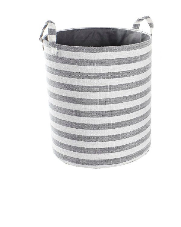 GREY STRIPED COTTON BASKET-MEDIUM