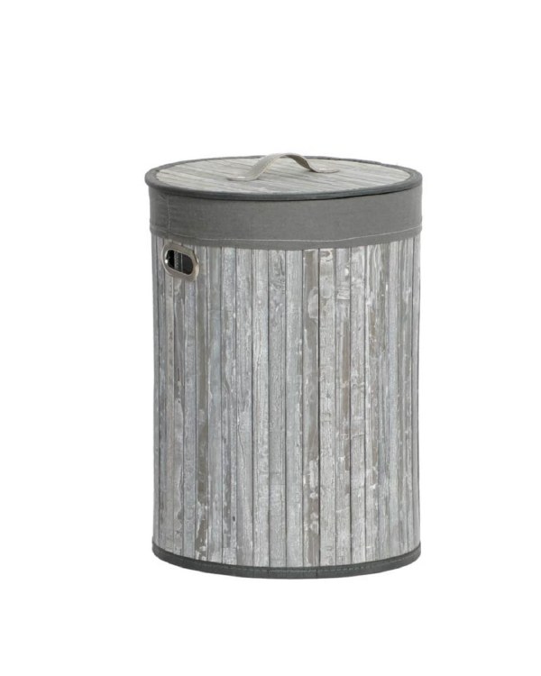 BAMBOO GREY ROUND LAUNDRY BASKET-SMALL
