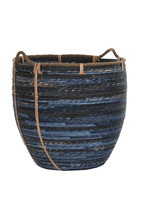 RATTAN BASKET-NAVY BLUE-LARGE