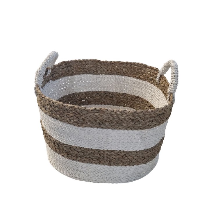 NATURAL & WHITE SEAGRASS BASKET-LARGE