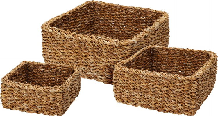 SQUARE NATURAL BASKET-SET/3