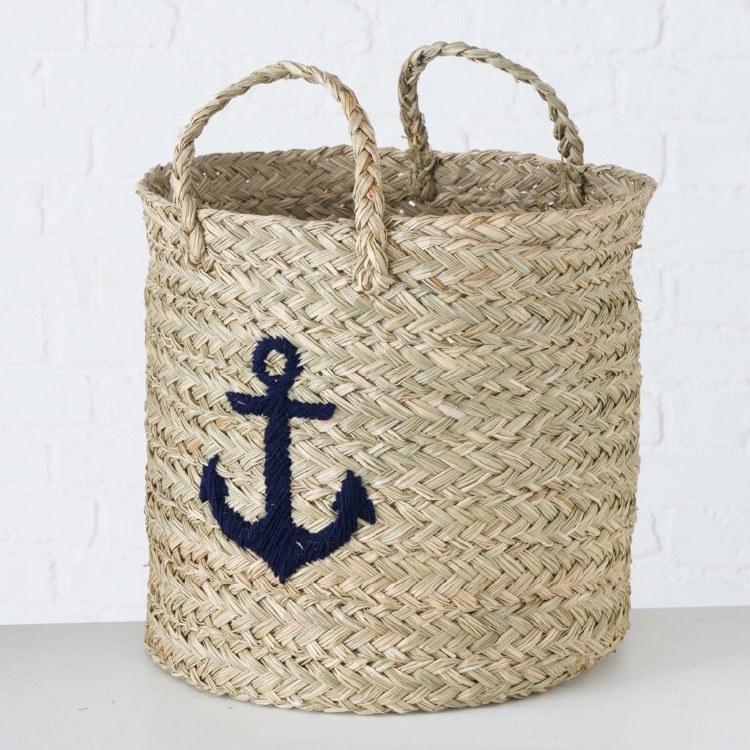 BASKET WITH BLUE ANCHOR-MEDIUM