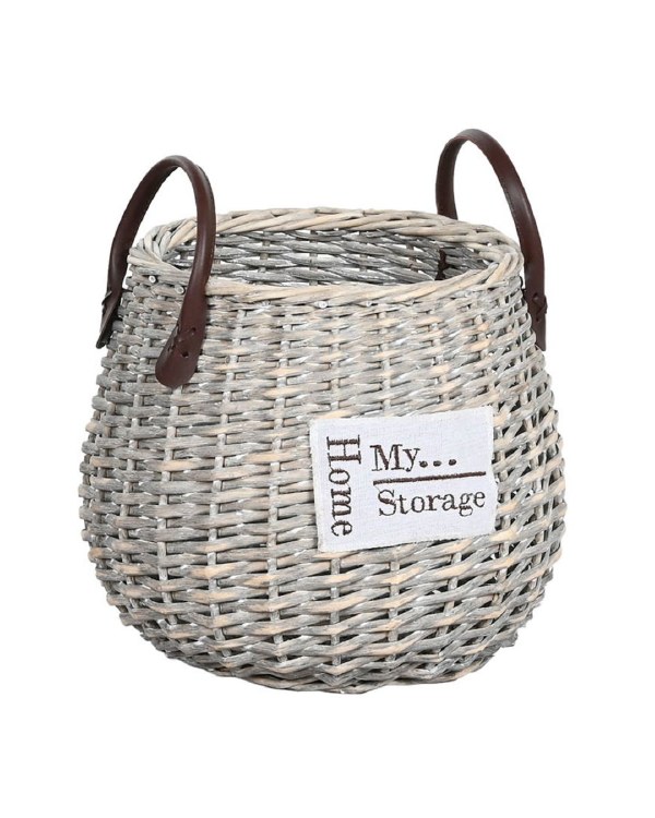 ROUNG GREY WICKER BASKET-SMALL